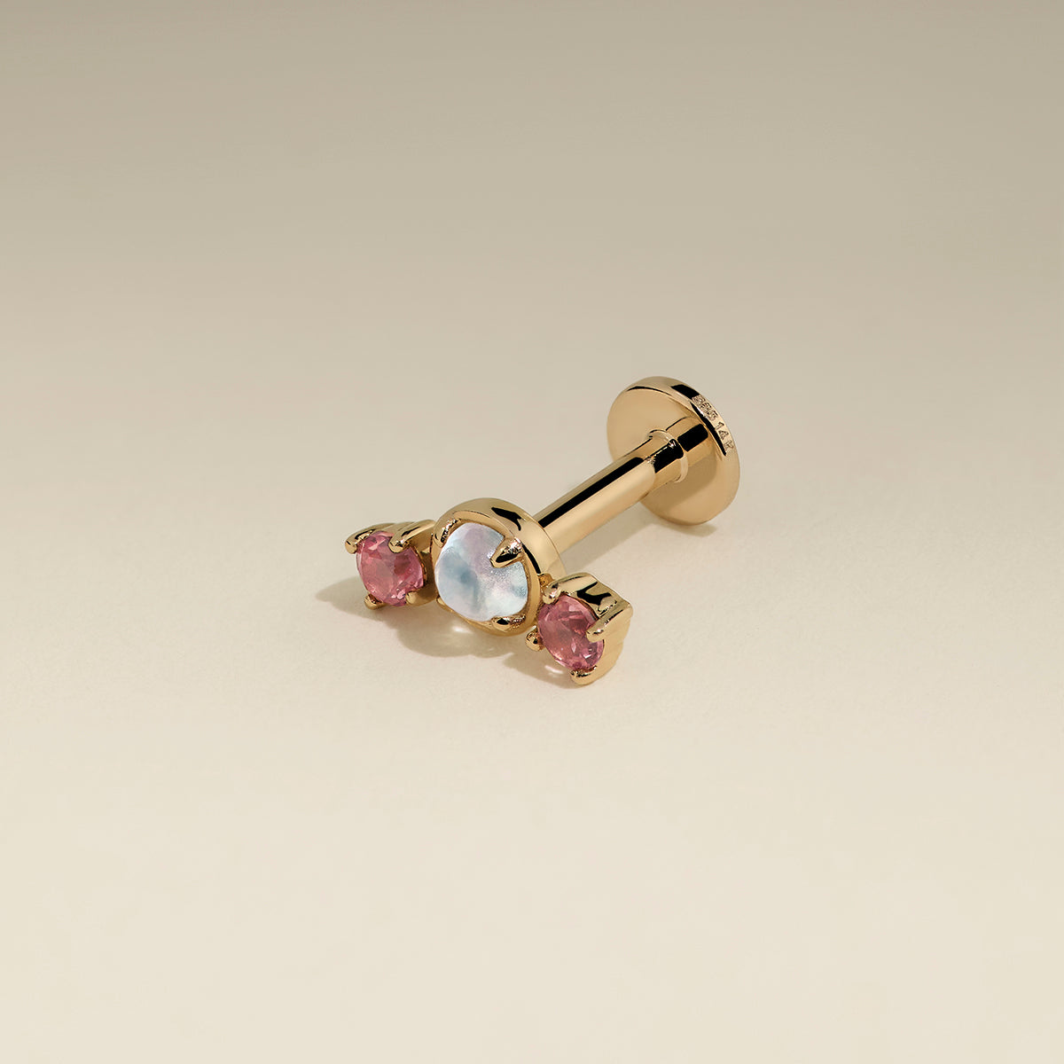 Moonstone & Padparadscha Cluster Piercing Stud in Solid Gold