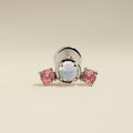 Moonstone & Padparadscha Cluster Piercing Stud in Solid White Gold
