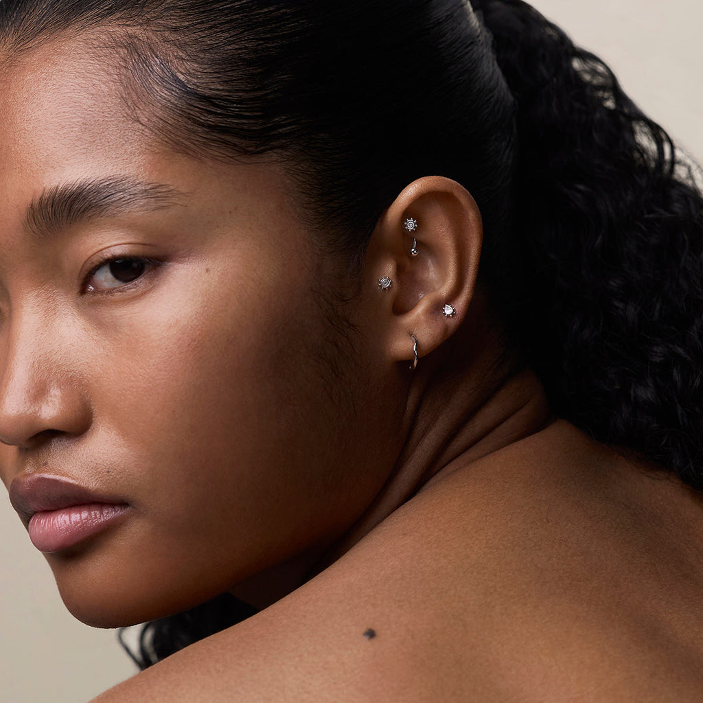 Solstice Piercing Stud in Solid White Gold