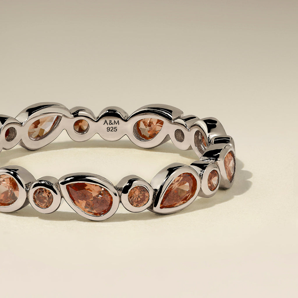 Sunset Pear Band Ring in Silver