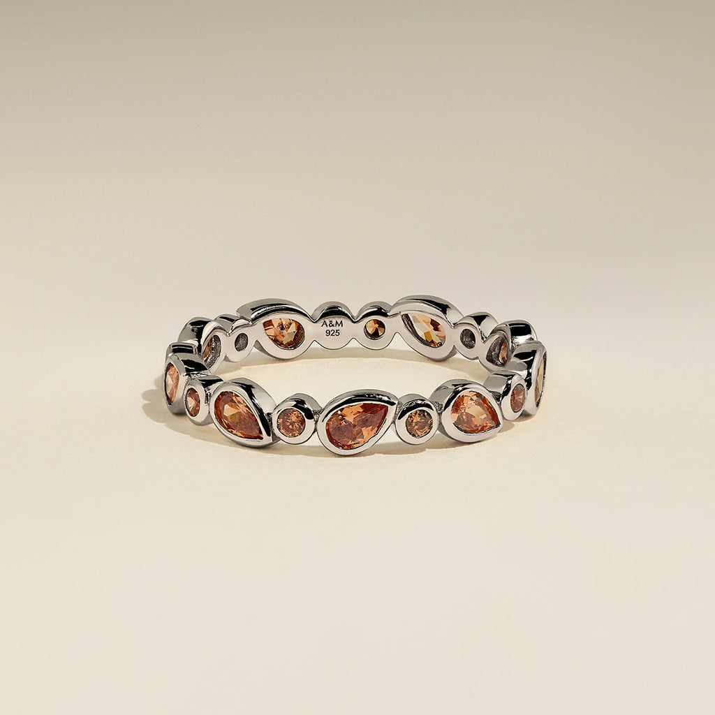 Sunset Pear Band Ring in Silver