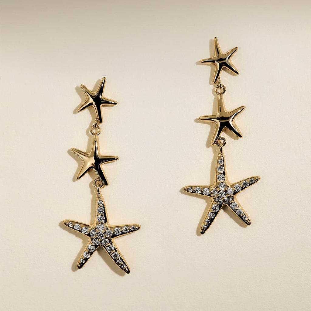 Starfish Drop Studs in Gold