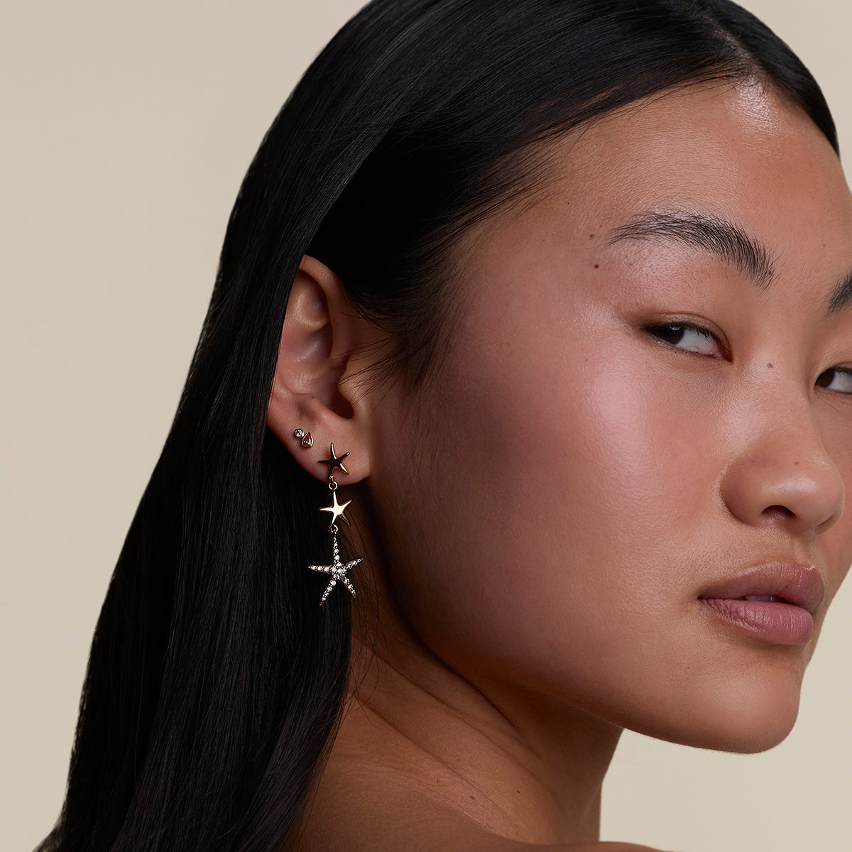 Starfish Drop Studs in Gold