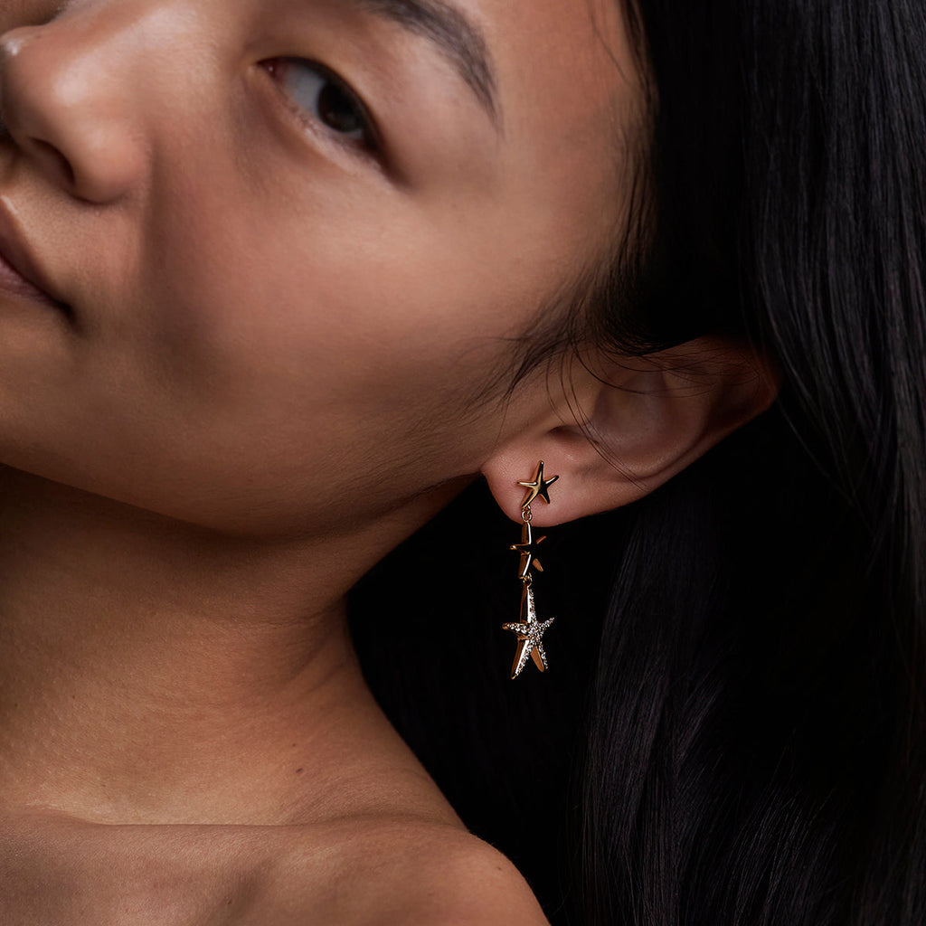 Starfish Drop Studs in Gold