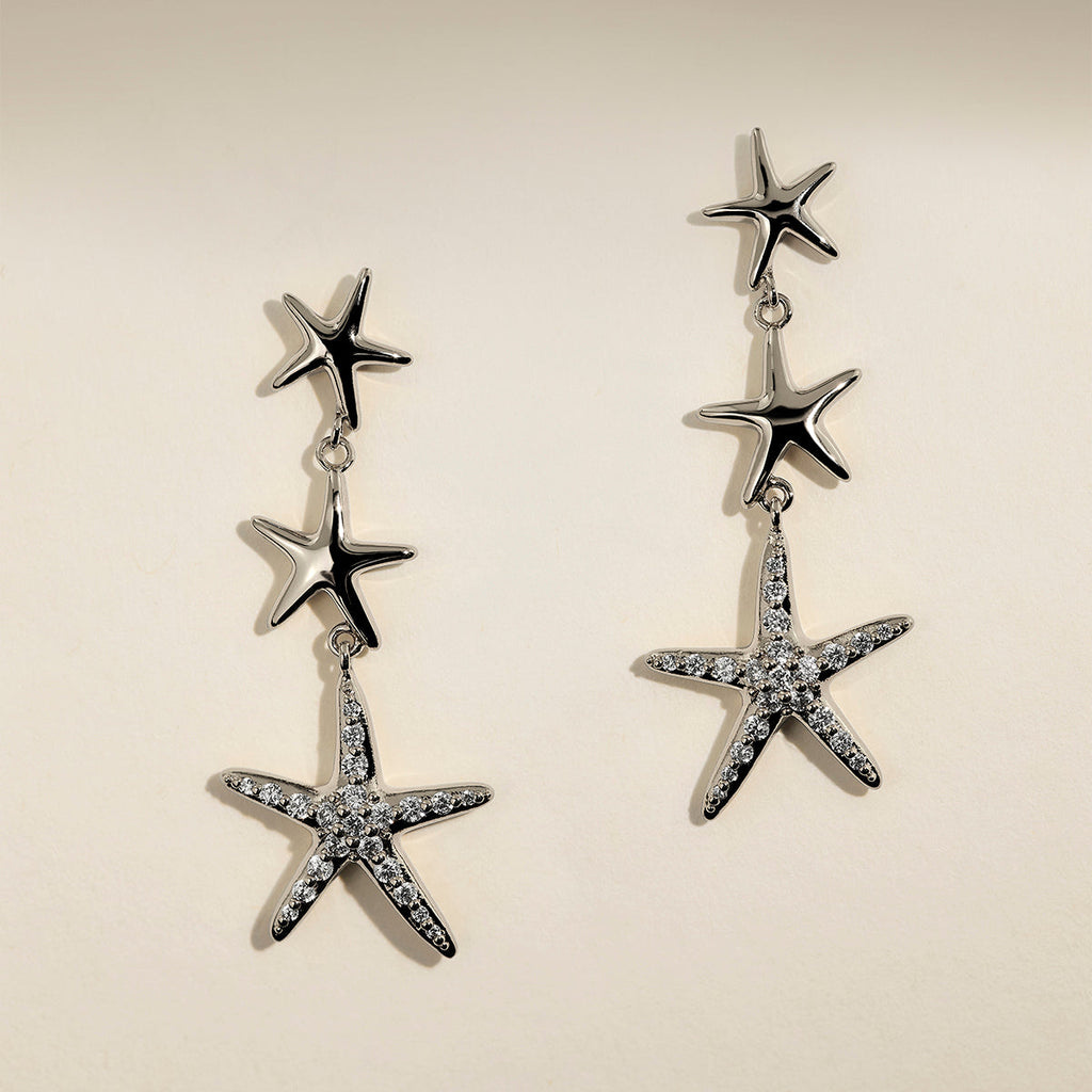 Starfish Drop Studs in Silver