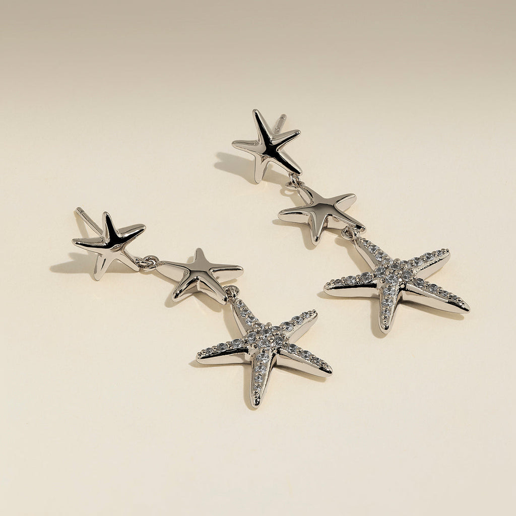 Starfish Drop Studs in Silver
