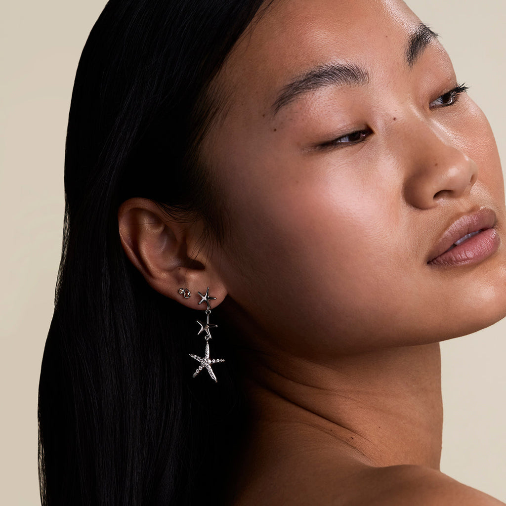 Starfish Drop Studs in Silver