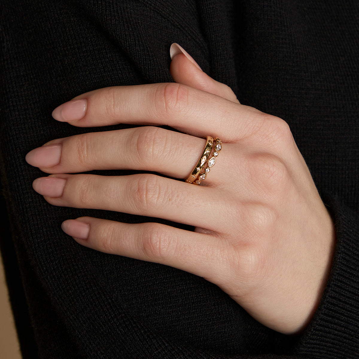 Crystal Band Ring Stacking Set in Gold