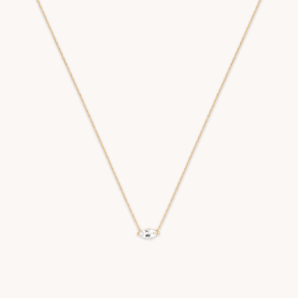 White Topaz Marquise Necklace in Solid Gold