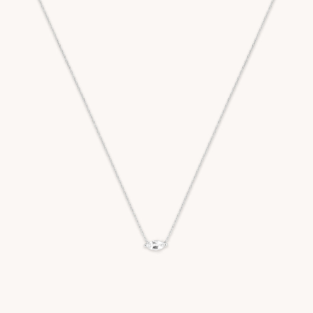 White Topaz Marquise Necklace in Solid White Gold