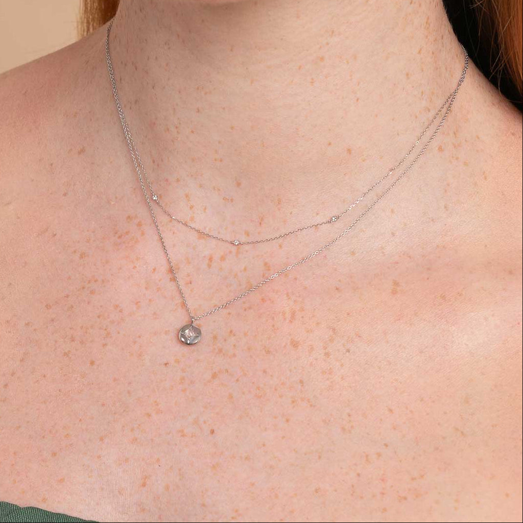 April White Topaz Birthstone Necklace in Solid White Gold