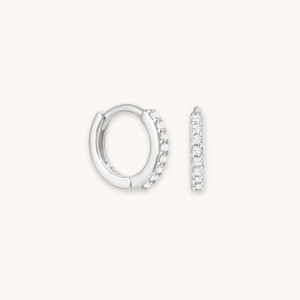 April Birthstone Huggies in Silver with White CZ