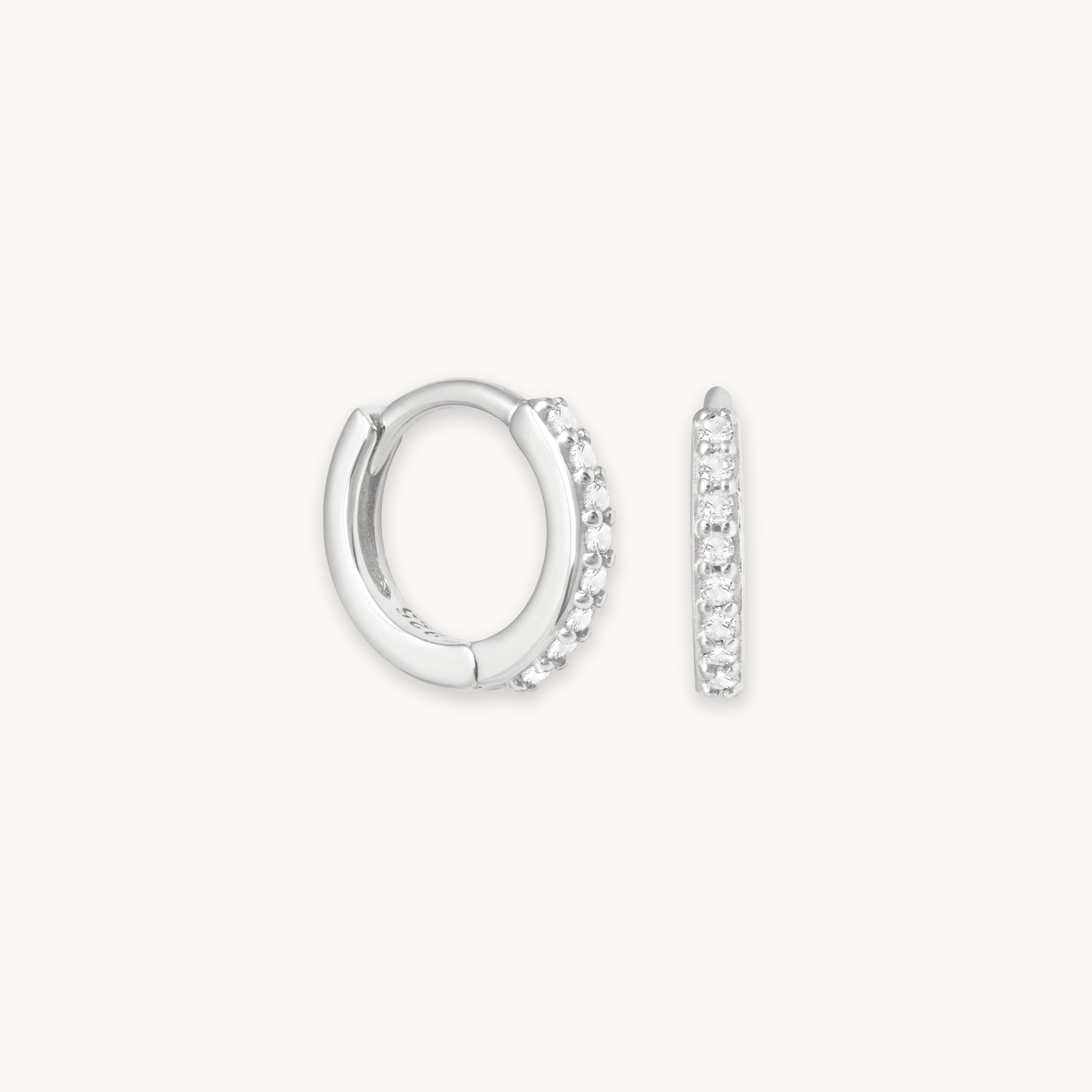 April Birthstone Huggies in Silver with White CZ