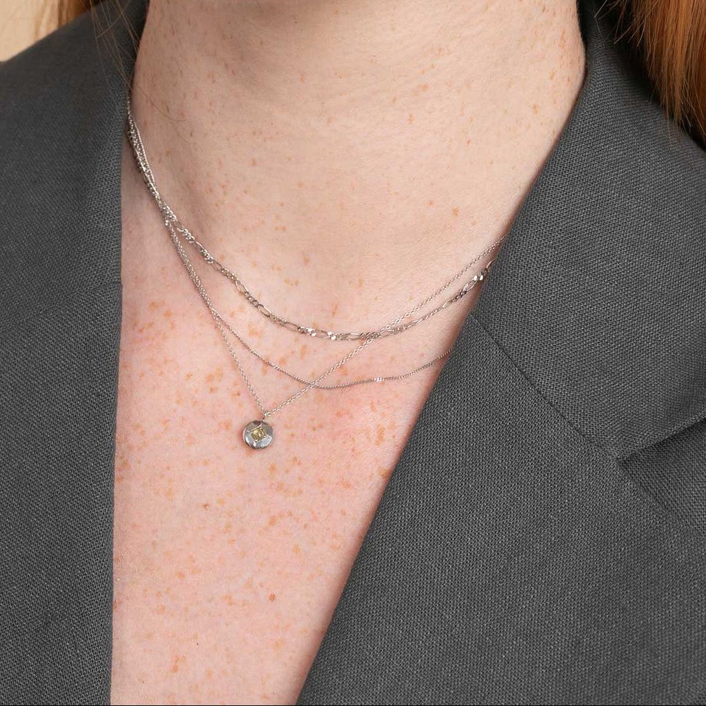August Peridot Birthstone Necklace in Solid White Gold
