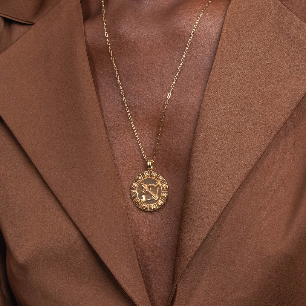 Sagittarius Bold Zodiac Pendant Necklace in Gold