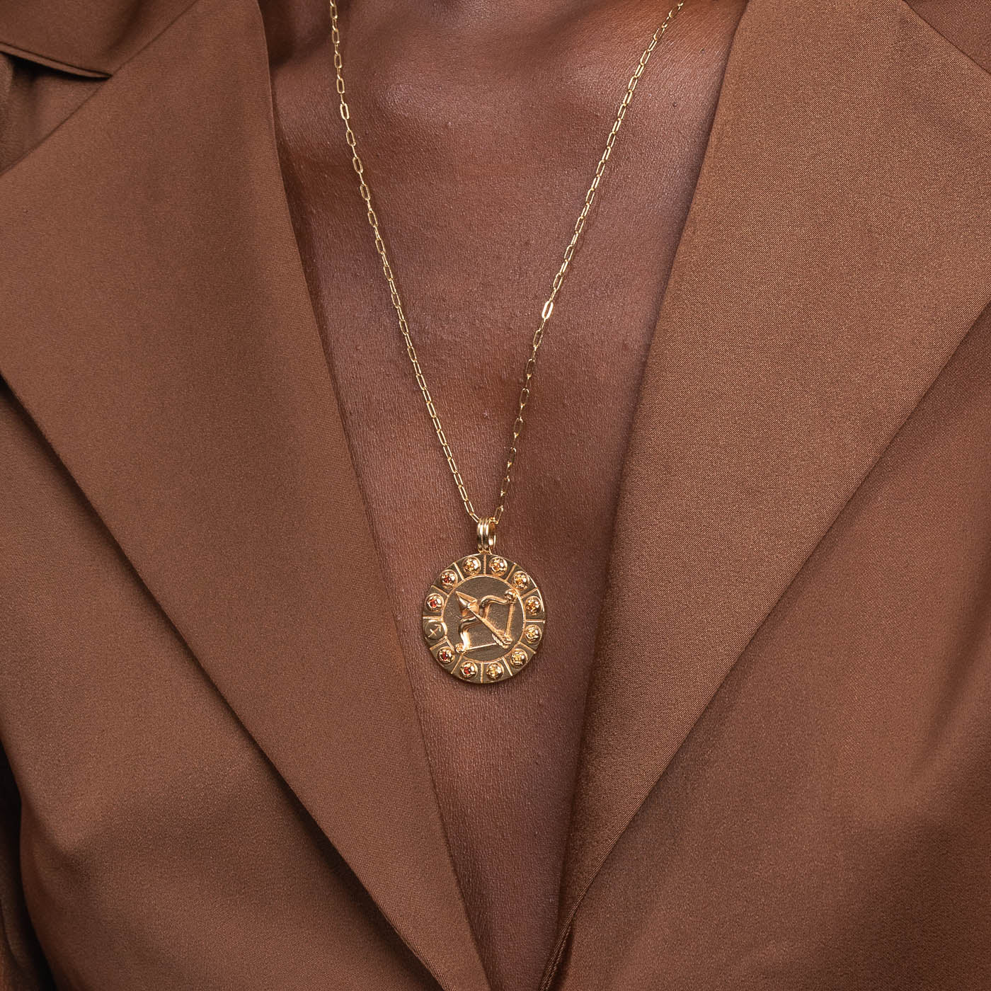 Sagittarius Bold Zodiac Pendant Necklace in Gold