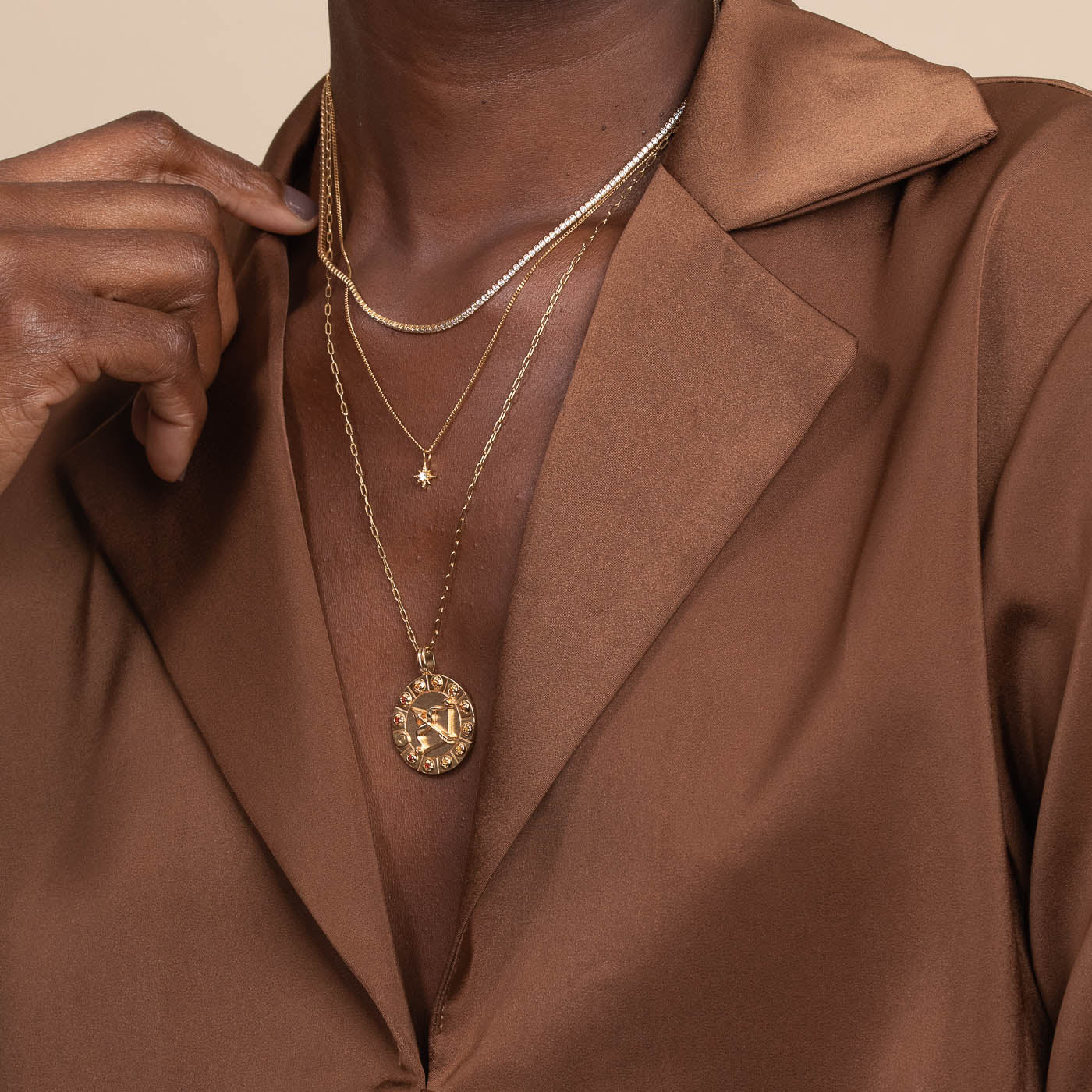 Sagittarius Bold Zodiac Pendant Necklace in Gold