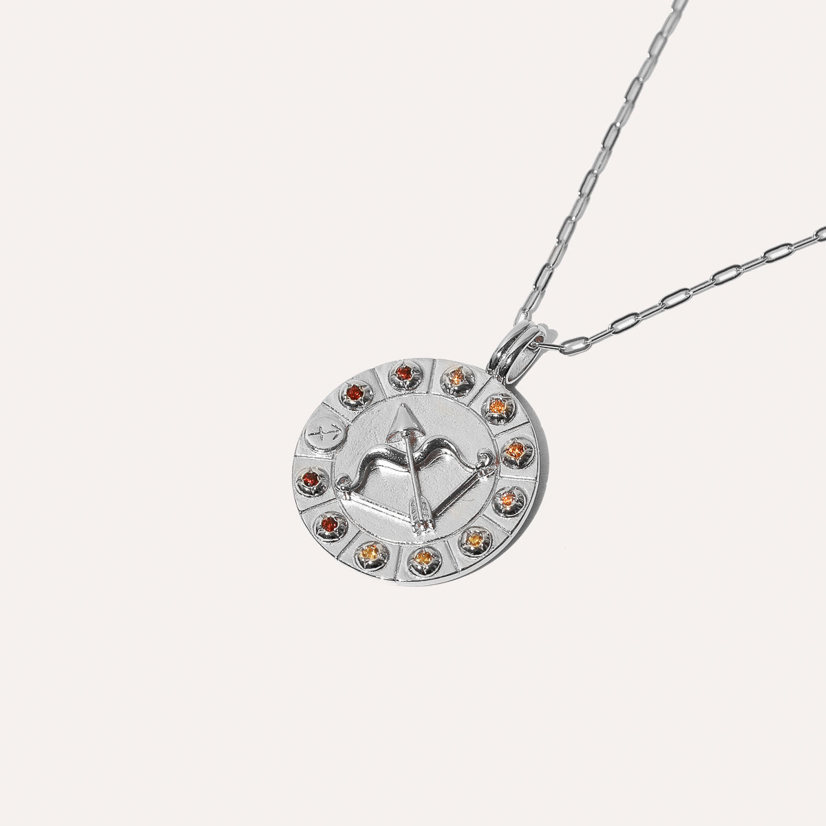 Sagittarius Bold Zodiac Pendant Necklace in Silver