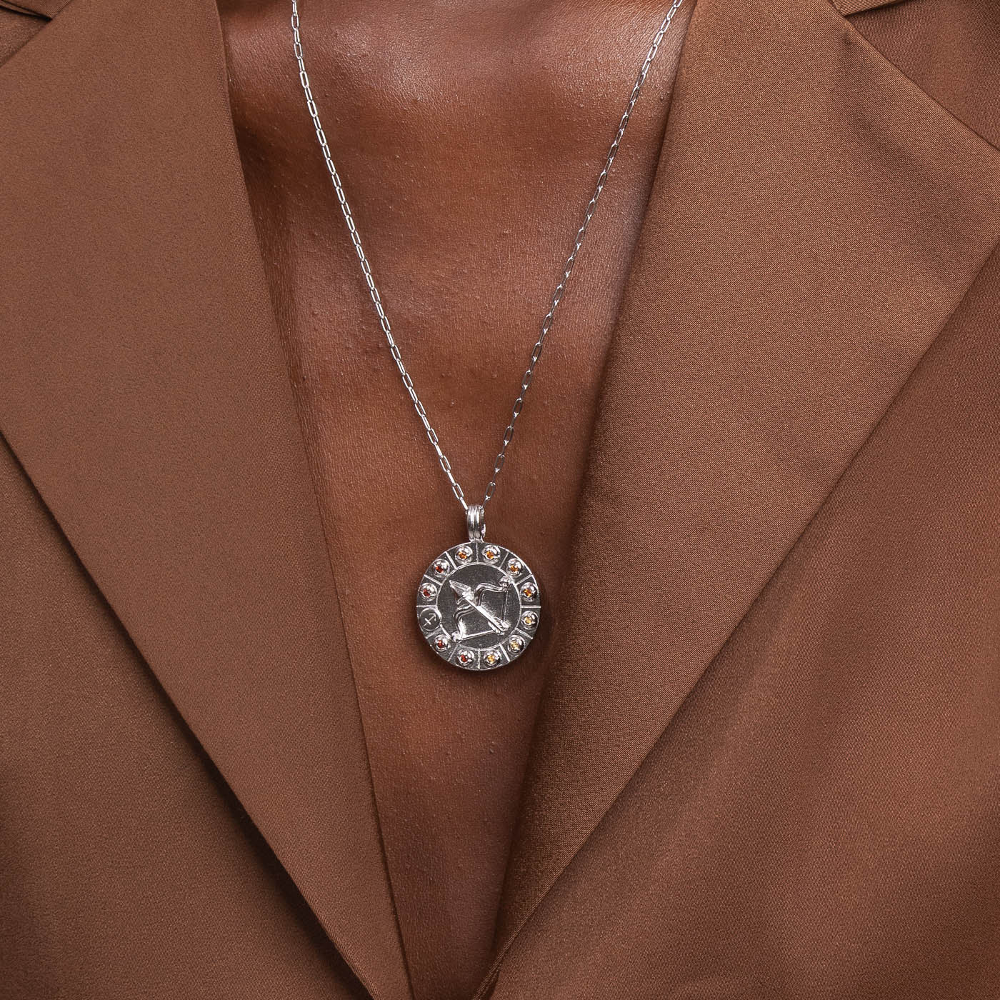 Sagittarius Bold Zodiac Pendant Necklace in Silver