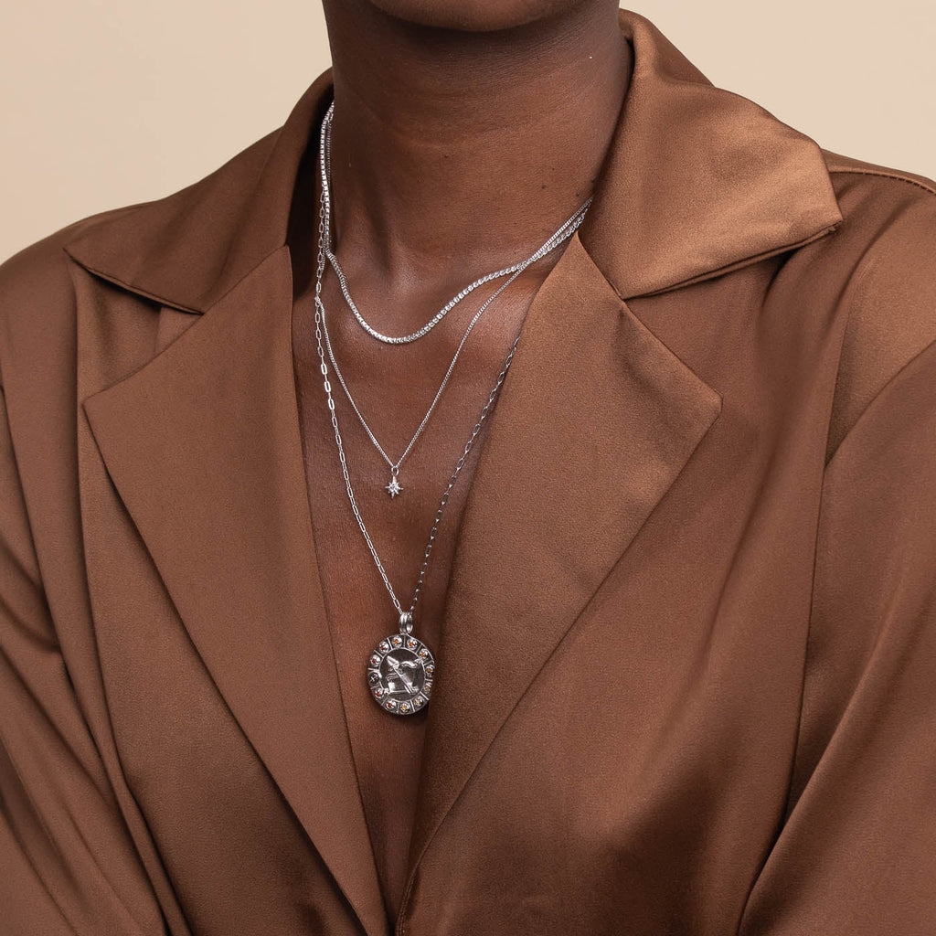 Sagittarius Bold Zodiac Pendant Necklace in Silver