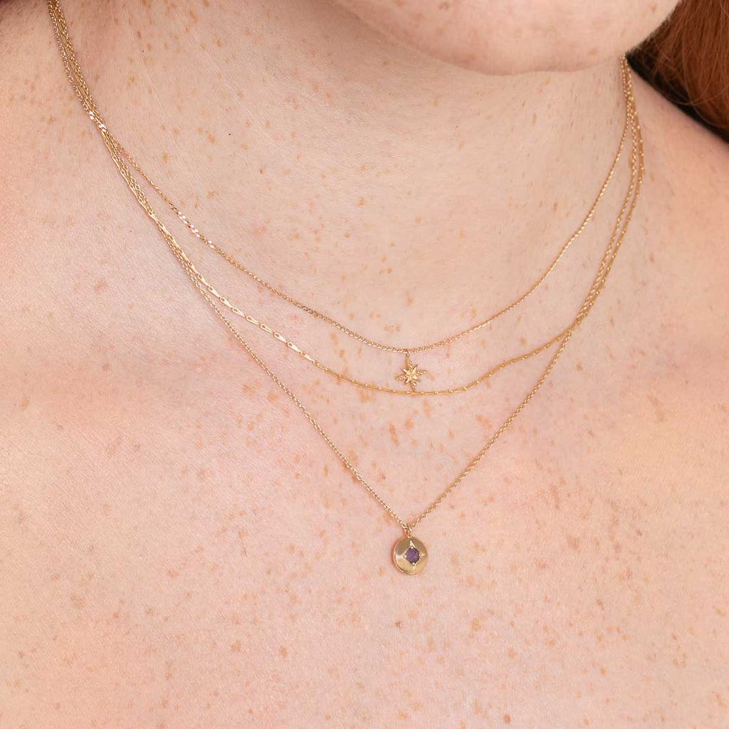 February Amethyst Birthstone Necklace in Solid Gold