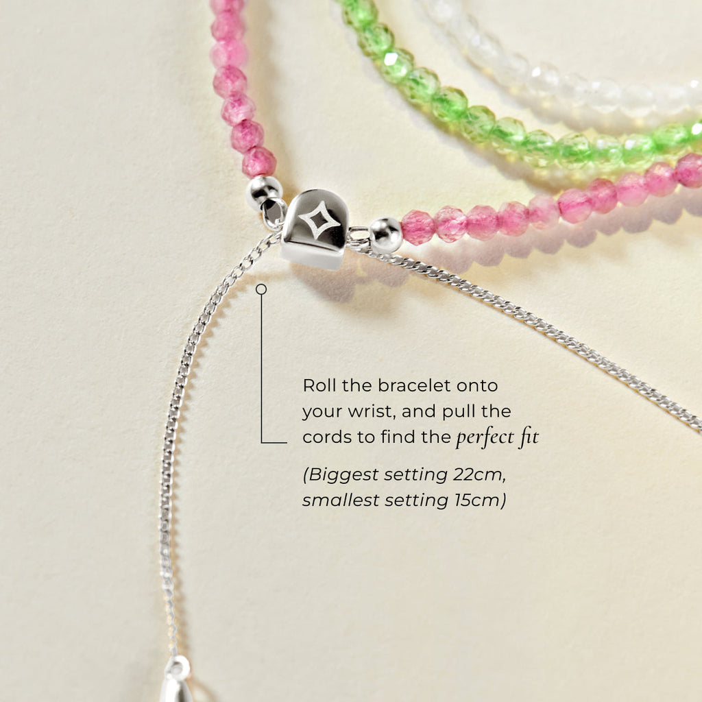 Tourmaline October Beaded Bracelet in Solid White Gold