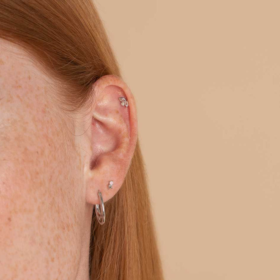 June Moonstone Birthstone Earrings in Solid White Gold