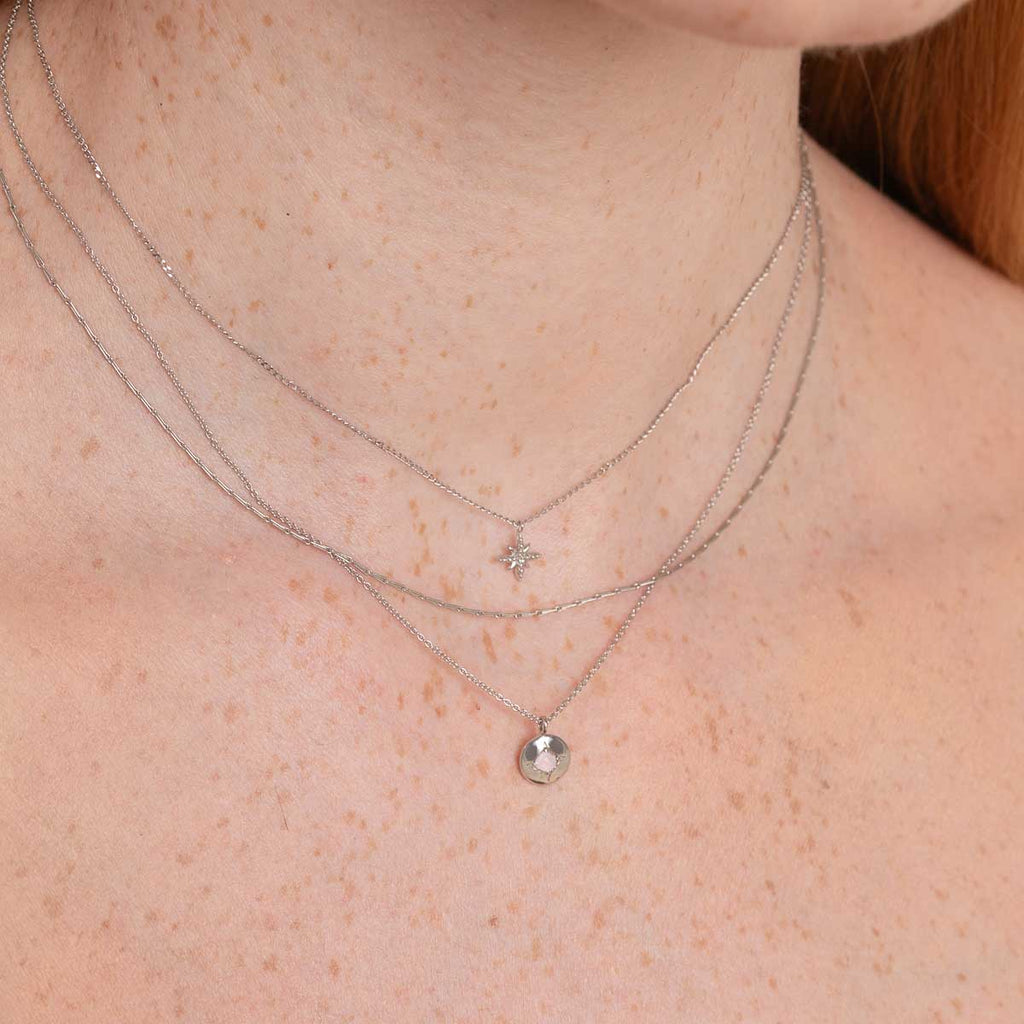 June Moonstone Birthstone Necklace in Solid White Gold