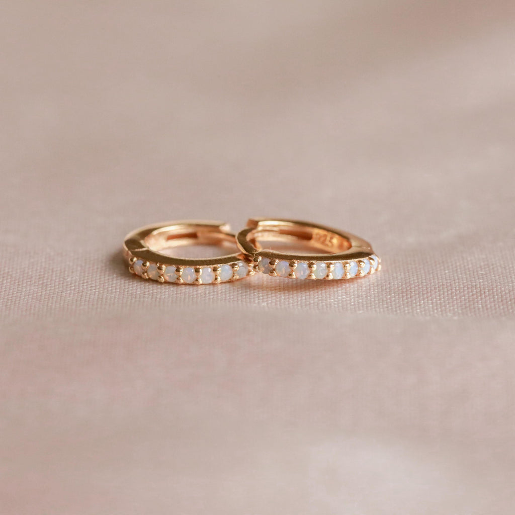 June Birthstone Huggies in Gold with Moonstone CZ