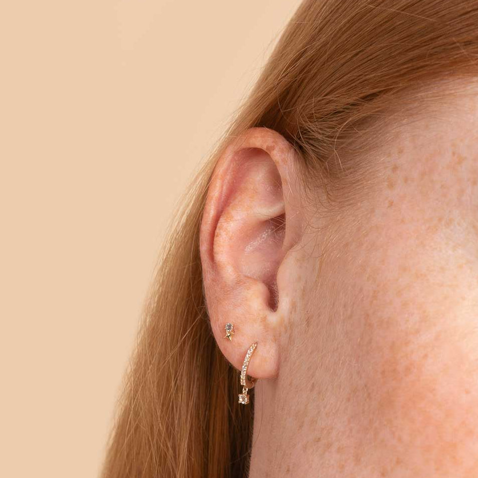 March Aquamarine Birthstone Earrings in Solid Gold