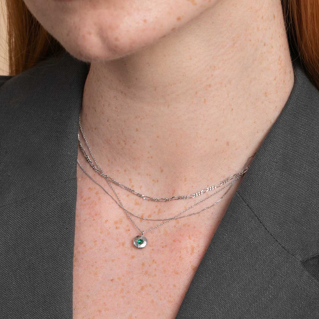 May Emerald Birthstone Necklace in Solid White Gold