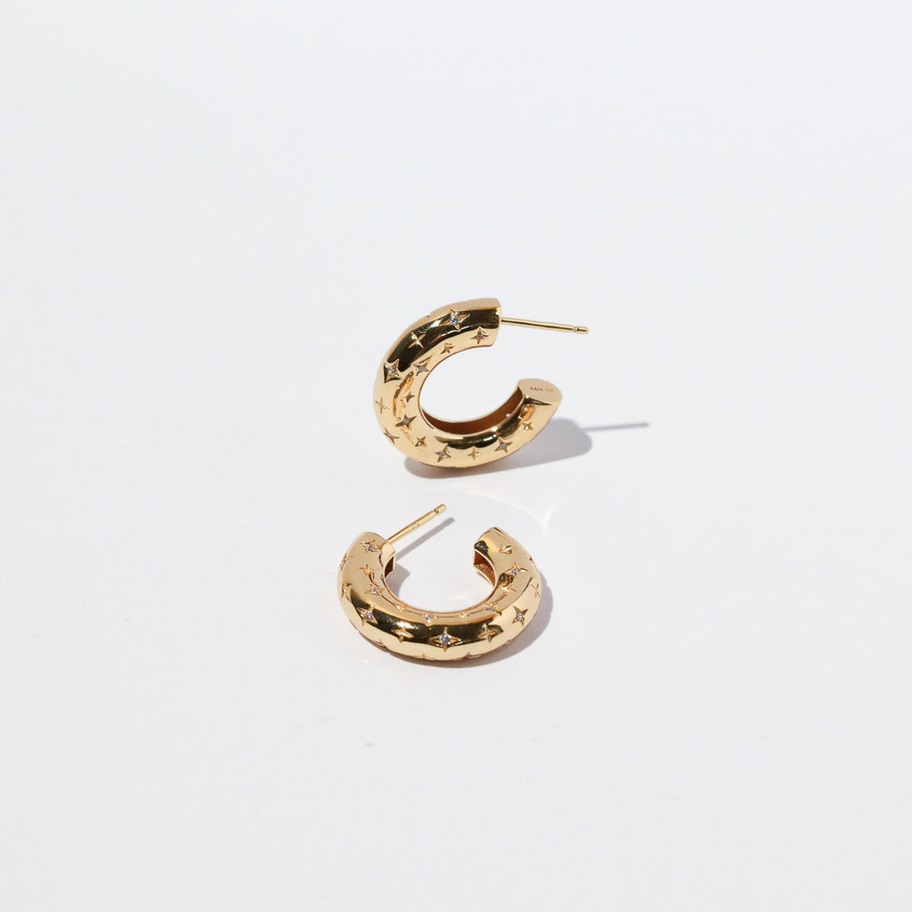 Cosmic Star Dome Hoops in Gold