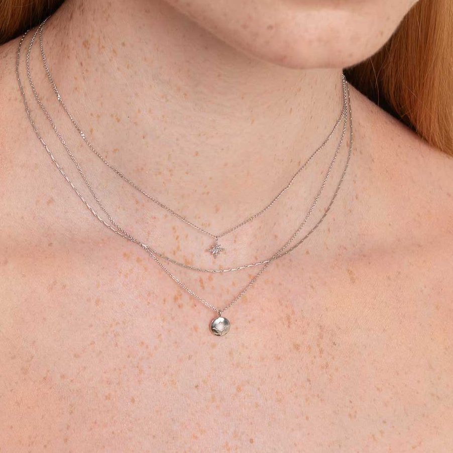 October Opal Birthstone Necklace in Solid White Gold
