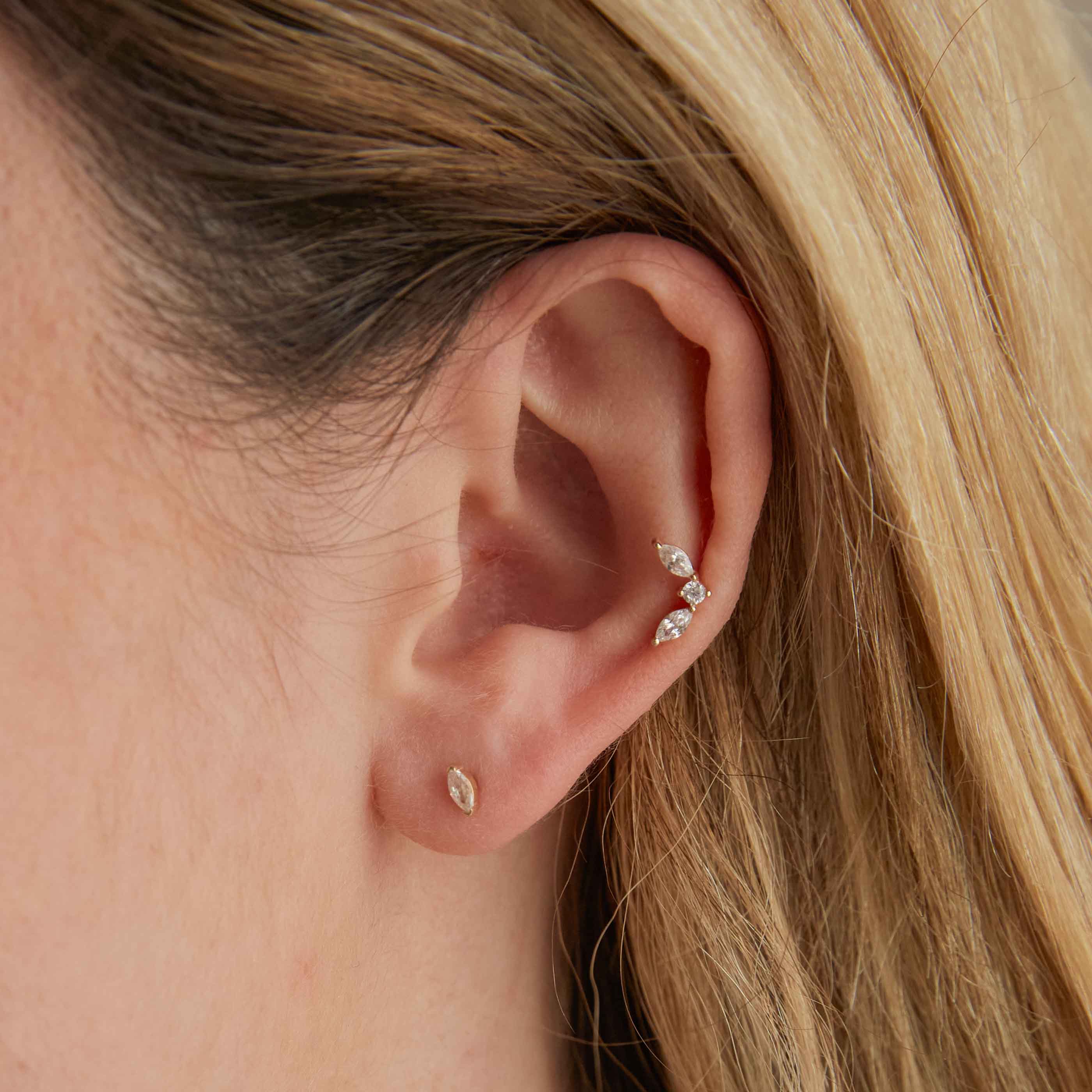 Topaz Marquise Piercing Stud in Solid Gold