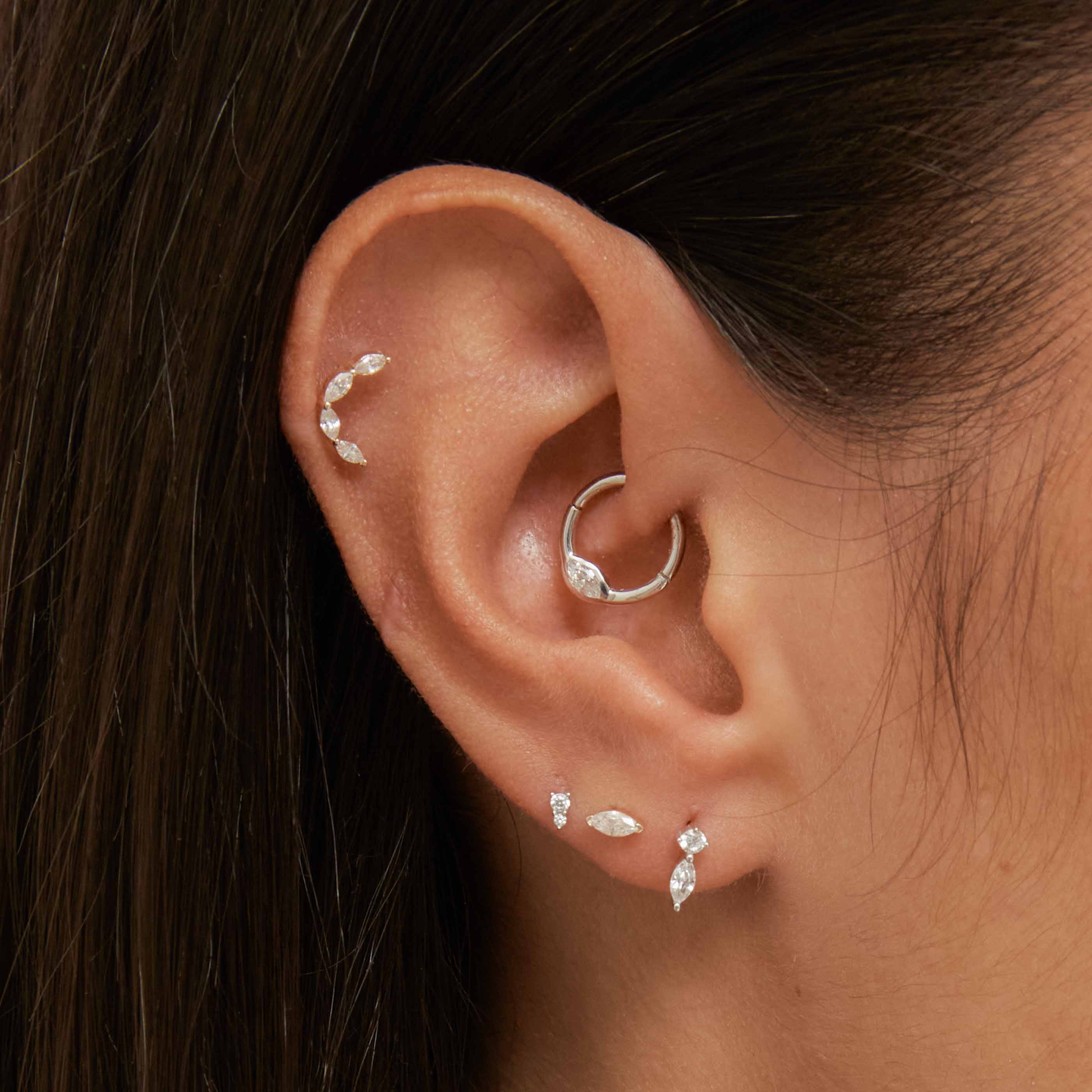 Topaz Marquise Piercing Stud in Solid White Gold