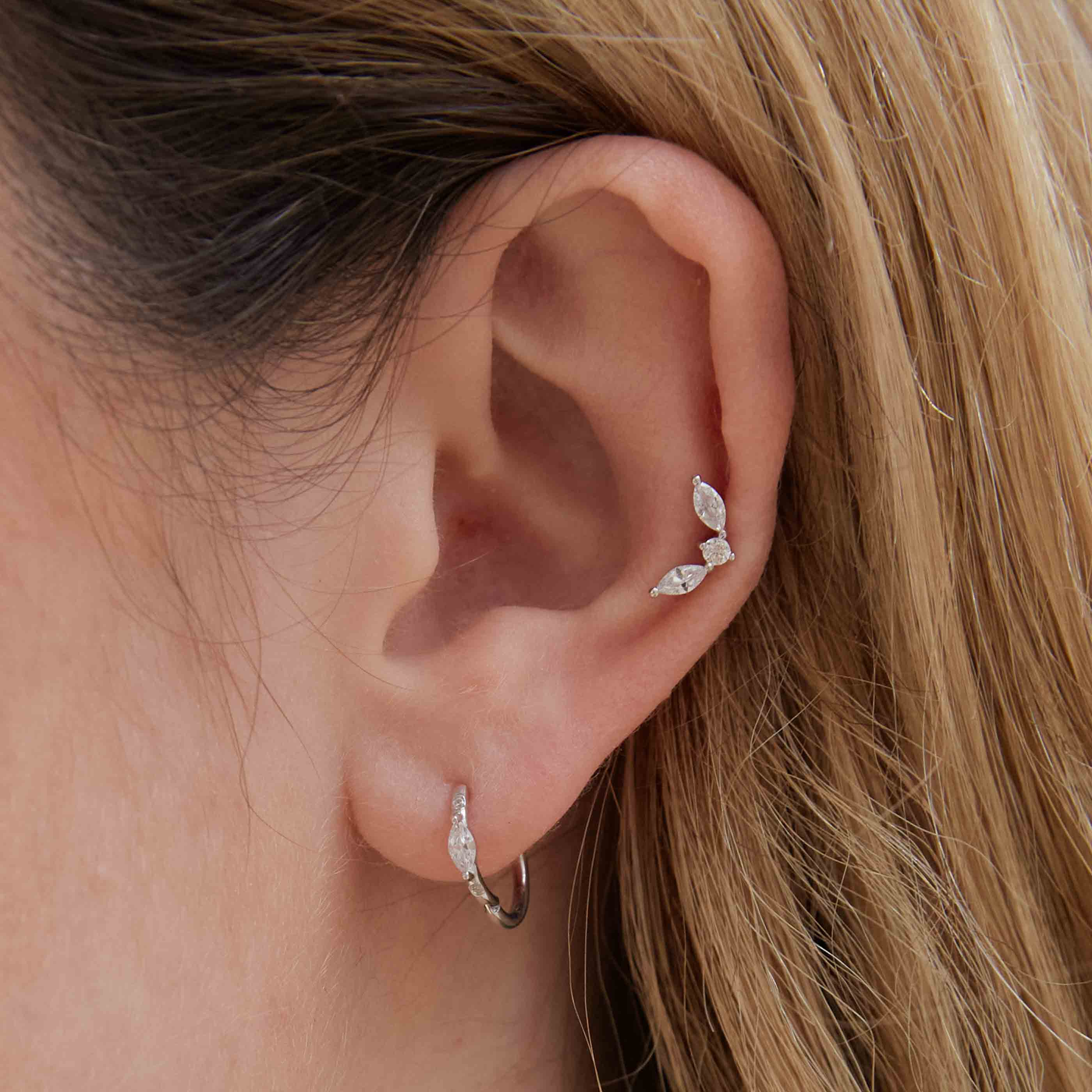 Solid White Gold Marquise Piercing Hoop