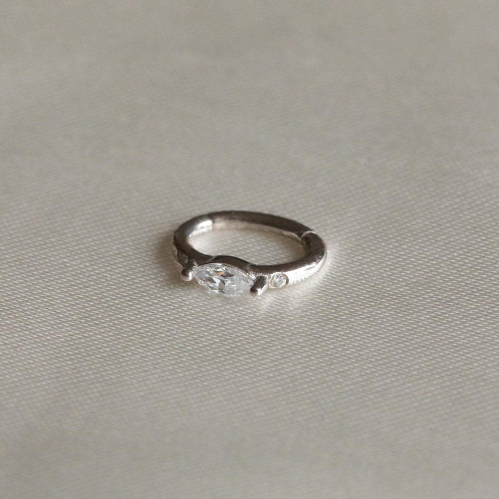 Solid White Gold Marquise Rook Hoop