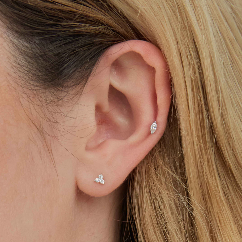 Triple Topaz Piercing Stud in Solid White Gold