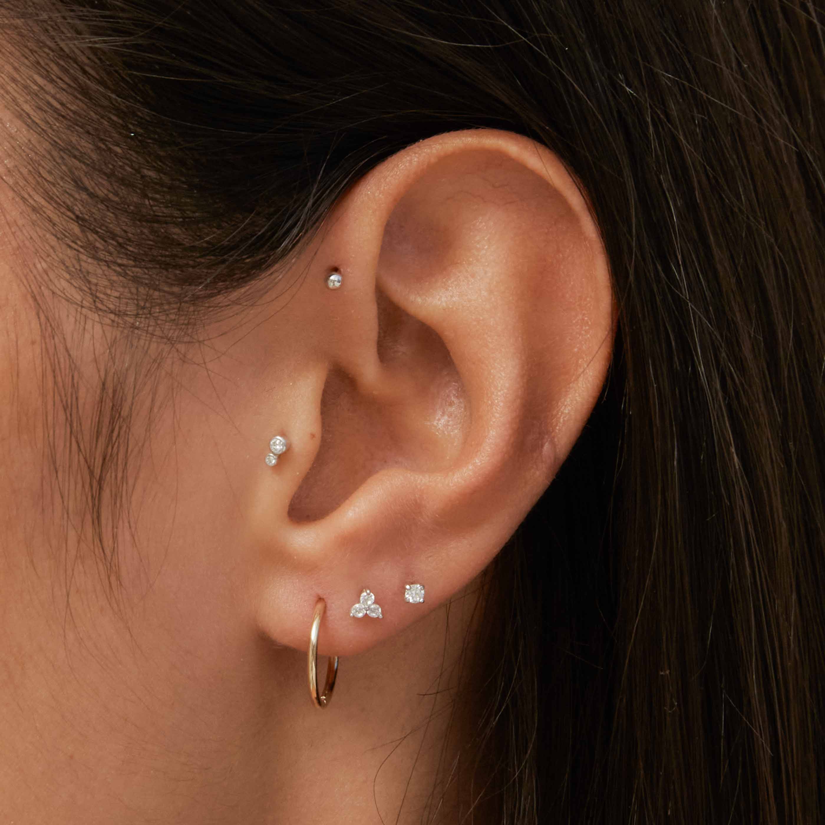 Triple Topaz Piercing Stud in Solid White Gold