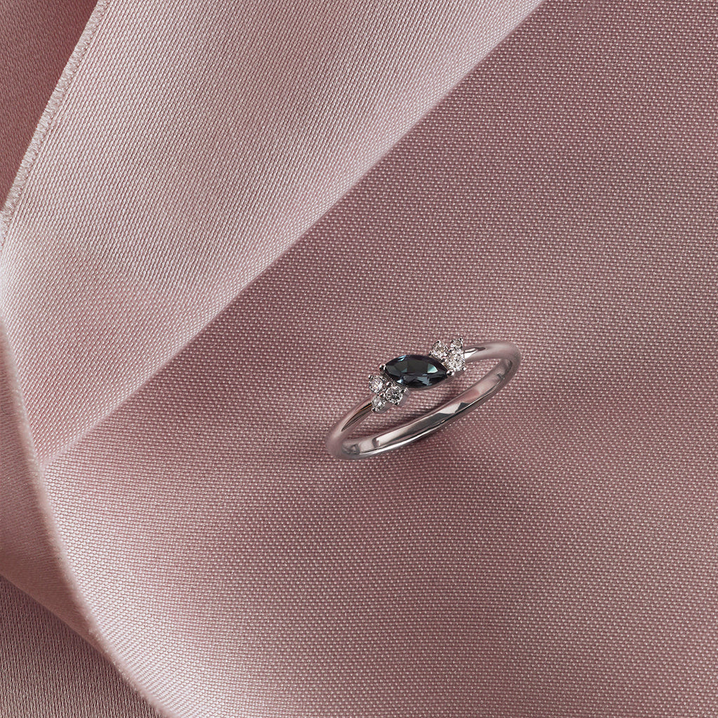 Alexandrite Diamond Milestone Ring in Solid White Gold