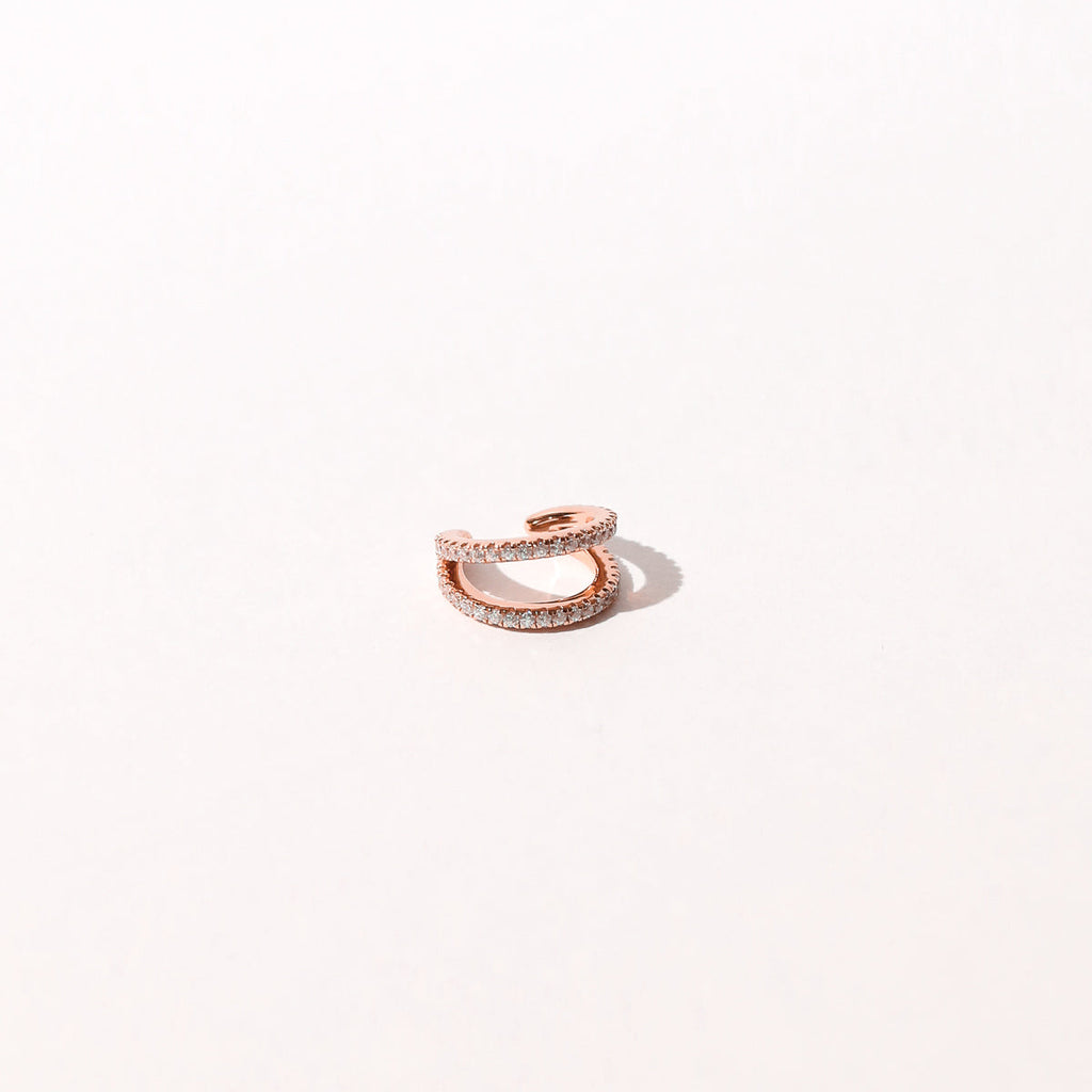 Illusion Double Crystal Ear Cuff in Rose Gold