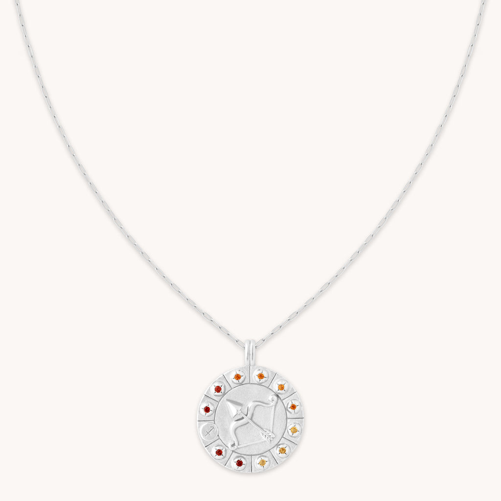 Sagittarius Bold Zodiac Pendant Necklace in Silver