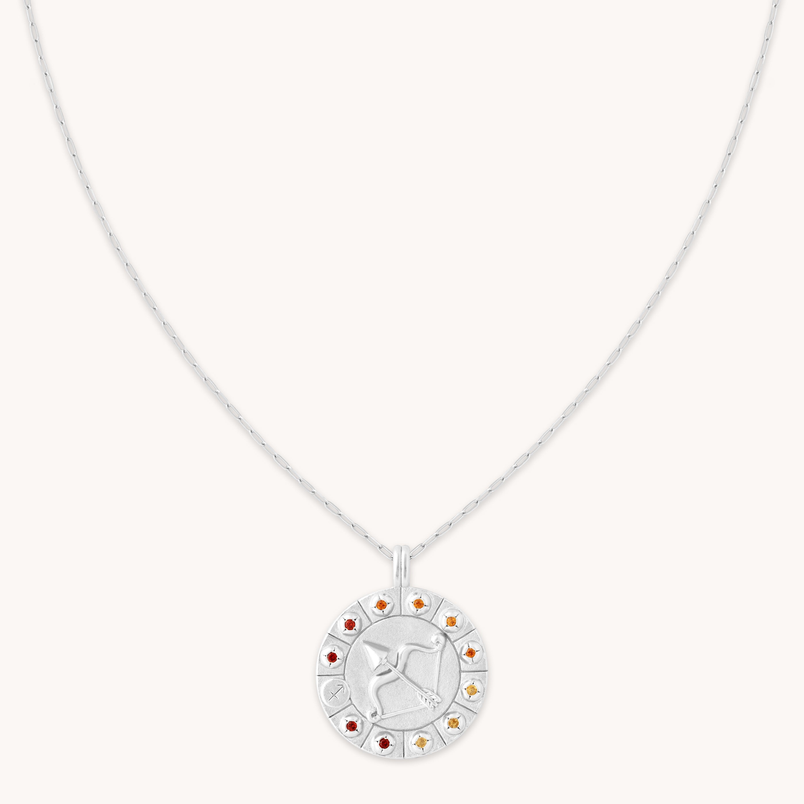 Sagittarius Bold Zodiac Pendant Necklace in Silver