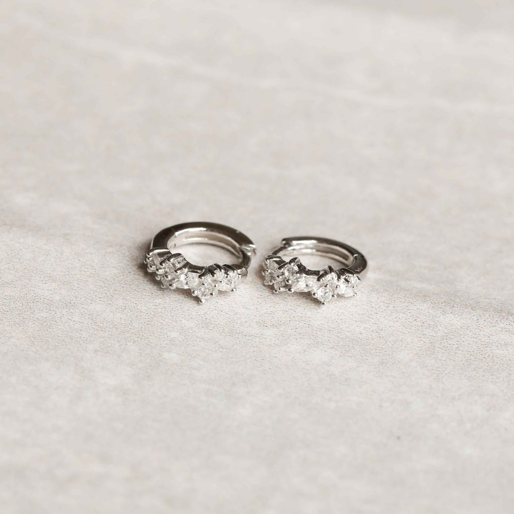 Crystal Cluster Huggies in Silver