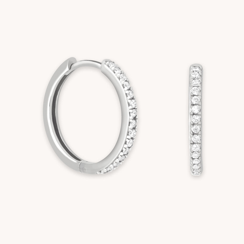 Essential Crystal Medium Hoops in Silver