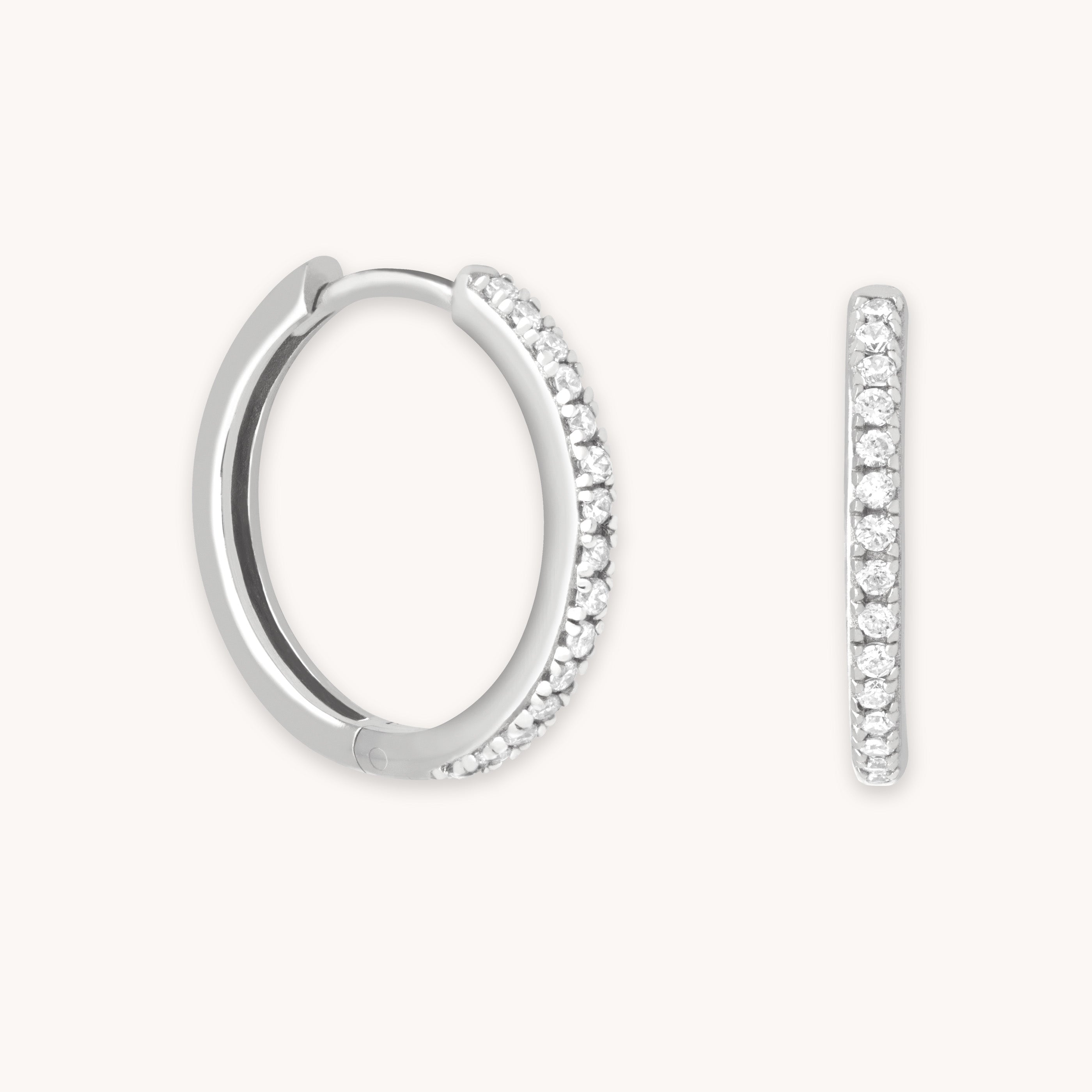 Essential Crystal Medium Hoops in Silver