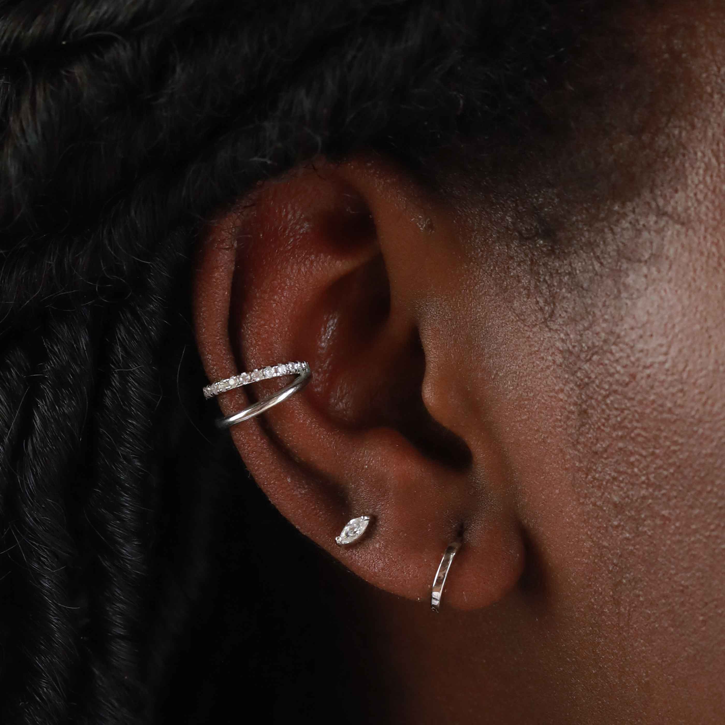 Navette Gem Stud Earrings in Silver