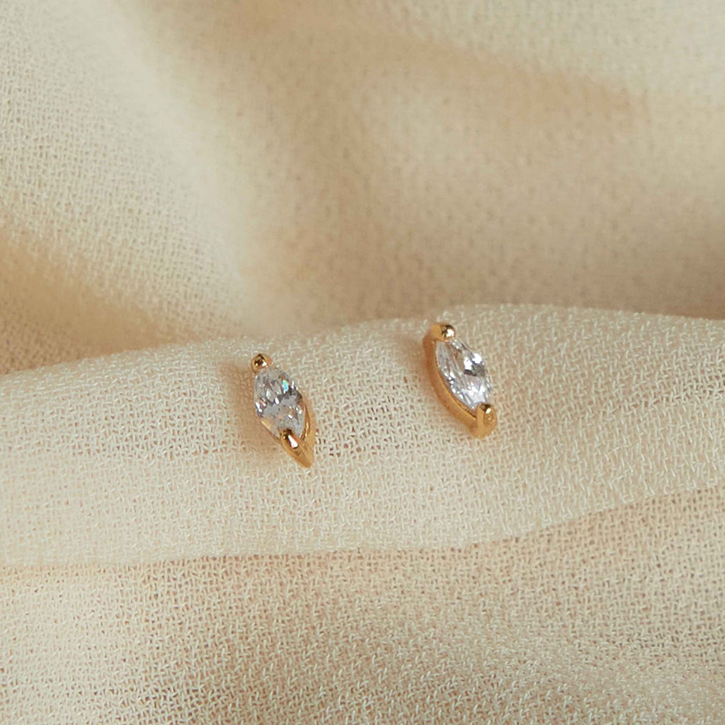 Navette Gem Stud Earrings in Gold