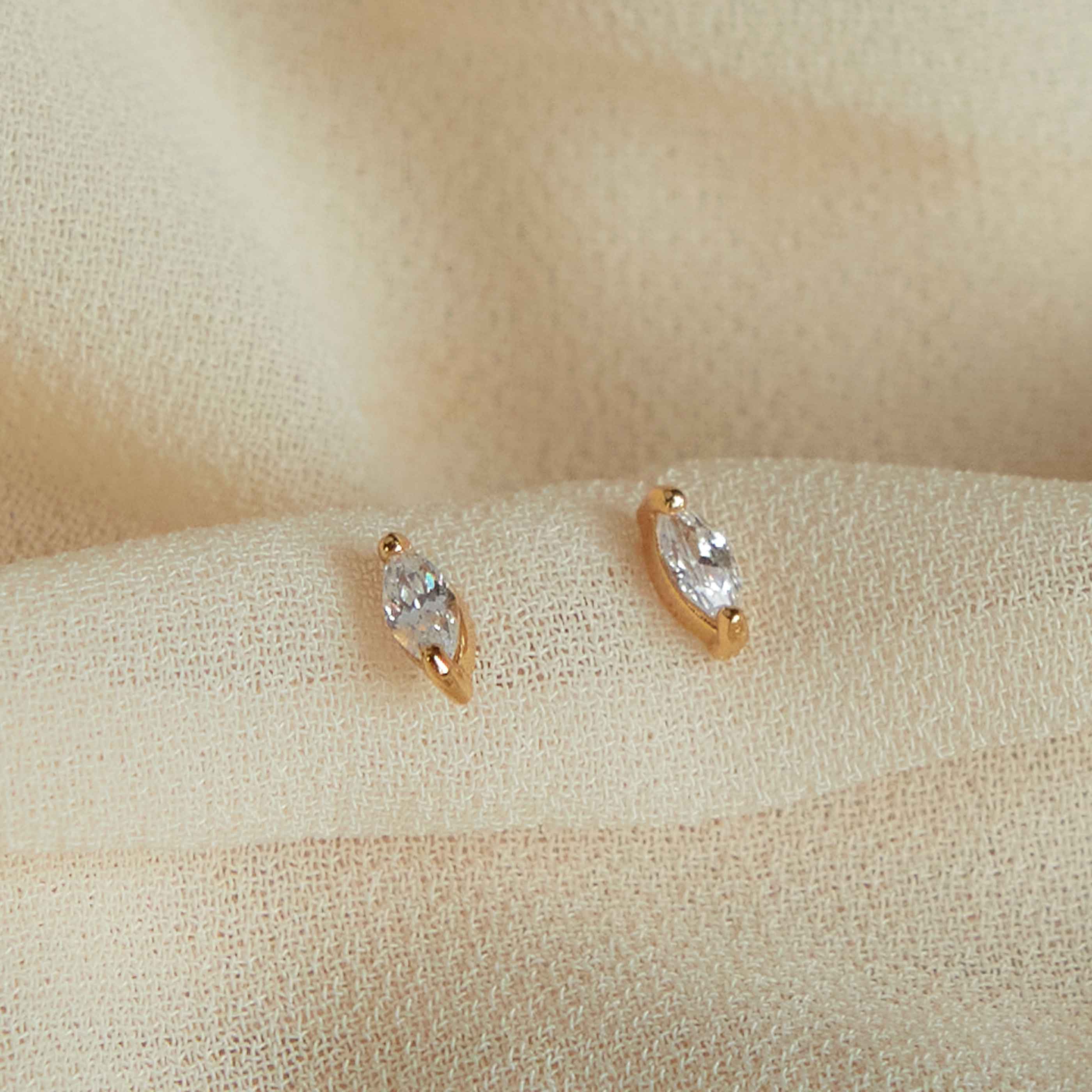 Navette Gem Stud Earrings in Gold