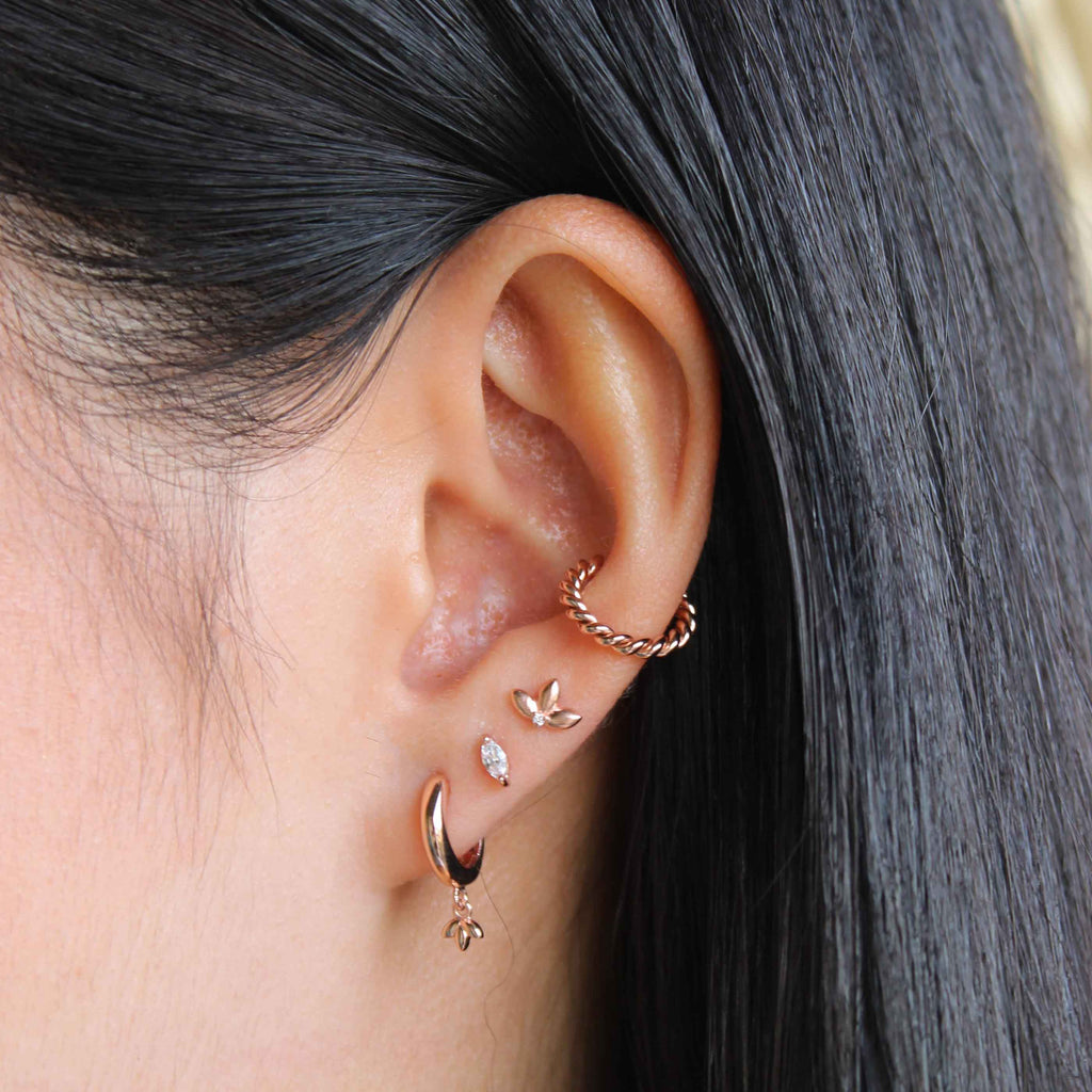 Navette Gem Stud Earrings in Rose Gold